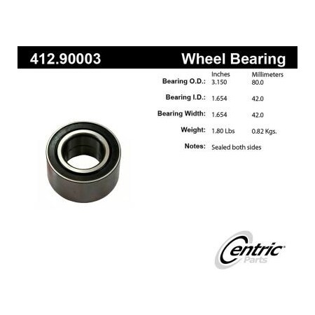 Centric C-Tek Standard Double Row Wheel Bearing, C-Tek 412.90003E